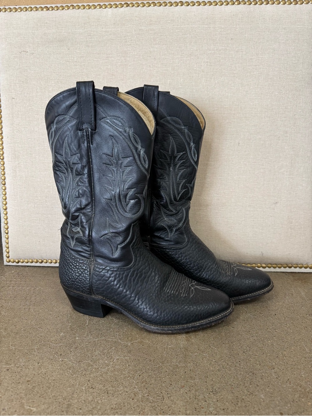 Tony Lama Black Embroidered Western Cowboy Boots